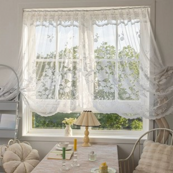 French European style white lace peony triangle partition curtain jacquard flower coffee curtain door curtain bay window short curtain cabinet