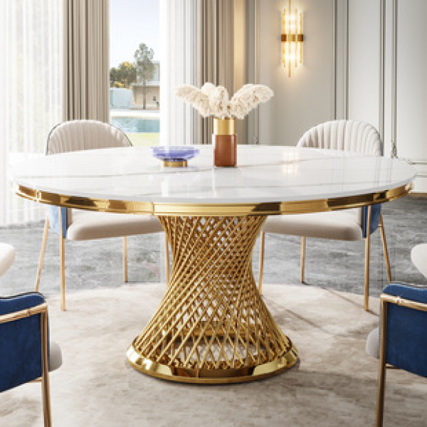 Cross border factory direct sales dining table, rock board, round, light luxury, home living room, dining table, hotel banquet, large round table trend