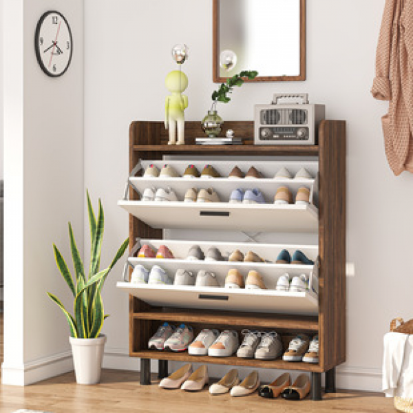 Cross border flip bucket shoe cabinet for home use, extremely narrow wardrobe, simple board for entry, foldable entrance hall, small-sized corridor, integrated cabinet
