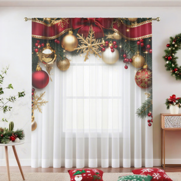 1pc new 2025 Christmas series window screen 3D digital printing factory direct sales bedroom living room decoration pole through window