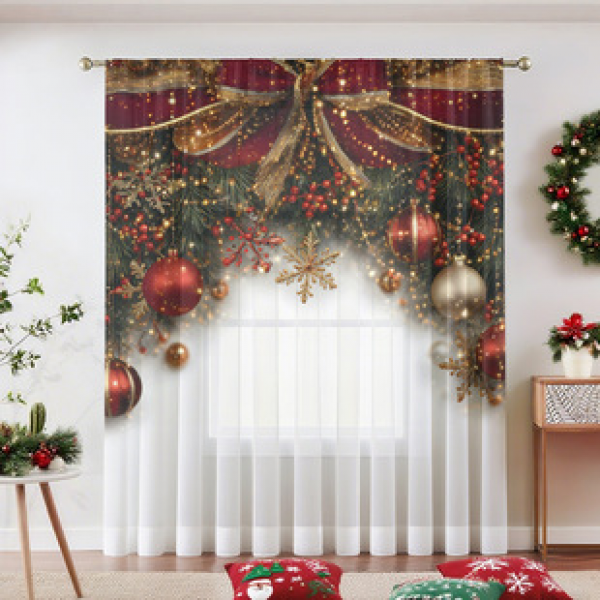 1pc new 2025 Christmas series window screen 3D digital printing factory direct sales bedroom living room decoration pole through window