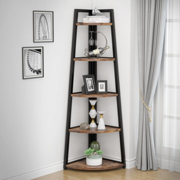 Cross border direct sales corner shelf, multi-layer floor standing bookshelf, home American style rural non perforated industrial style shelf