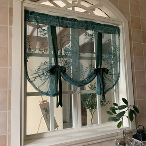 Blue cotton and linen checkered Roman curtain finished product Nordic style curtain wholesale Cross border curtain finished product spot wholesale