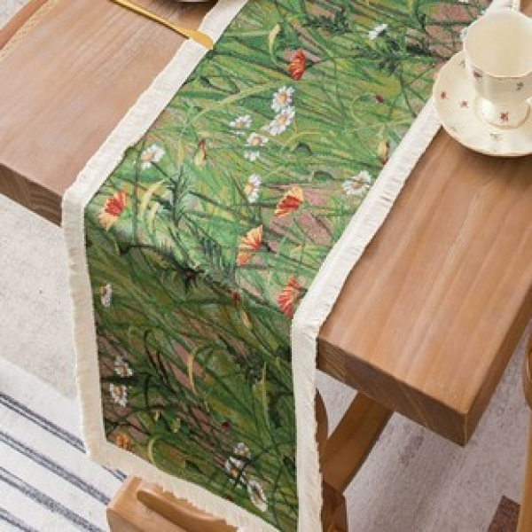 Cross border new Chinese green daisy tea table, dining table, TV cabinet, high-end boutique table flag