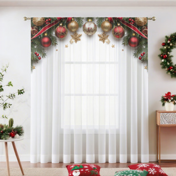 1pc new 2025 Christmas series window screen 3D digital printing factory direct sales bedroom living room decoration pole through window