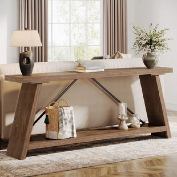 American style solid wood foyer table against the wall, entrance display for living room, foyer cabinet, home living room, sofa, long countertop, trendy