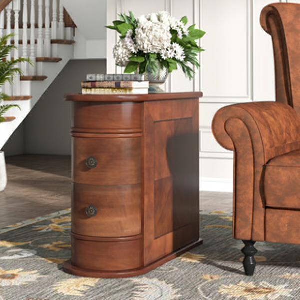 Sofa edge, narrow edge table, light luxury, high-end feeling, living room with new Chinese American rural household solid wood bedside table, trendy