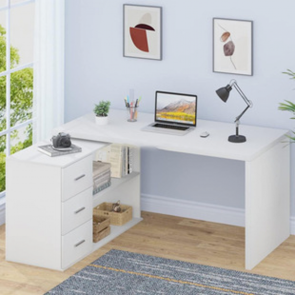 Cross border factory direct sales L-shaped corner writing desk, computer desk, desktop home office desk with bookshelf integrated