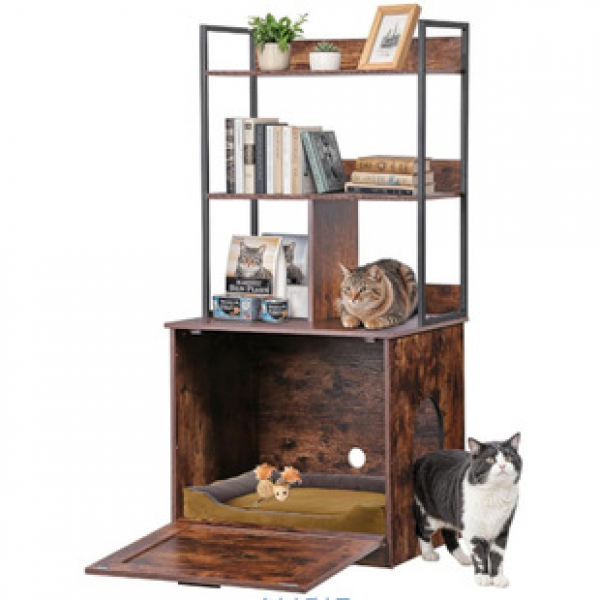 Pet multifunctional storage rack, brown wrought iron book storage rack, floor standing multi-layer storage rack, book storage rack