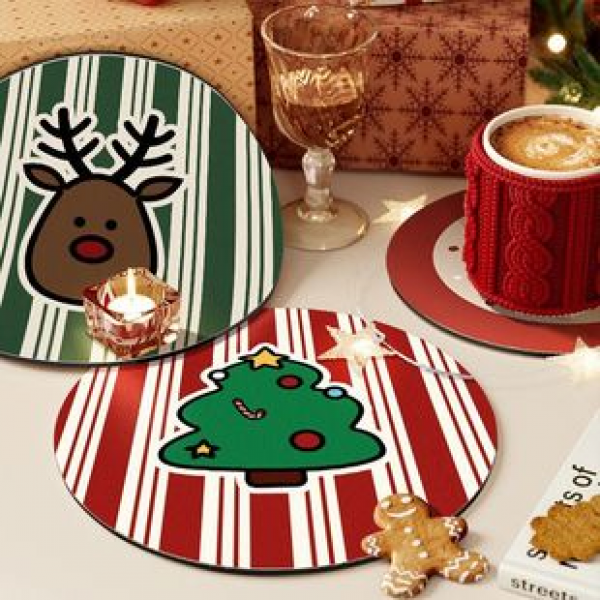 Christmas Gift Desktop Anti scalding Cup Mat Tea Cup Bowl Plate Absorbent Pad Round Non Washable Meal Mat Anti slip Drain Pad