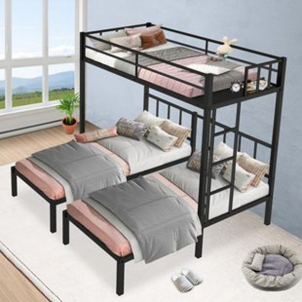 Iron elevated bed with staggered upper and lower bunk beds, children's bunk beds, attic mother and child beds