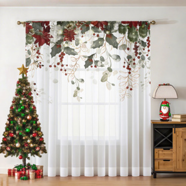 1pc new 2025 Christmas series window screen 3D digital printing factory direct sales bedroom living room decoration pole through window