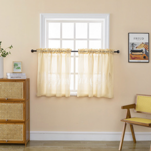 Cross border European and American kitchen restaurant coffee curtains, leaf semi blackout gauze, hollowed out pole piercing small curtains, finished short curtains, hair replacement