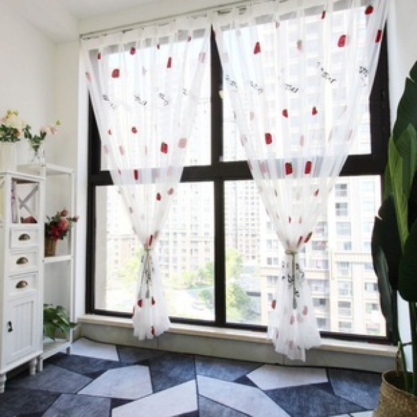 Strawberry white gauze children's room embroidered curtains embroidered window curtains bedroom partition curtains bedroom finished curtains