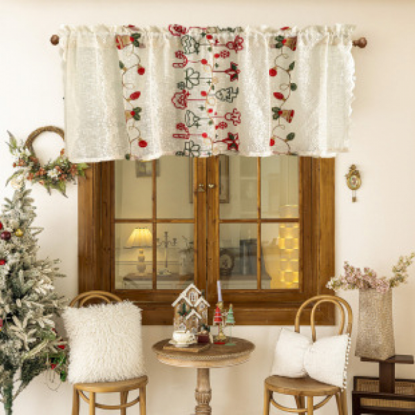 Christmas Cross border Curtains, Window Curtains, Door Curtains, Curtain Curtains, Atmosphere Decoration, Christmas American Embroidery, Short Curtains, Small Curtains Wholesale