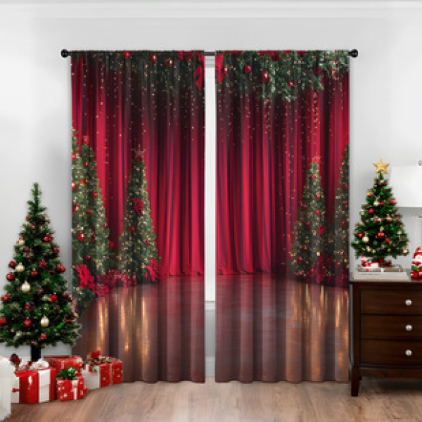 2PCS Christmas Curtains, Window Curtains, Christmas Series Curtains Factory Delivers 3D Digital Printing Cross border Amazon Windows
