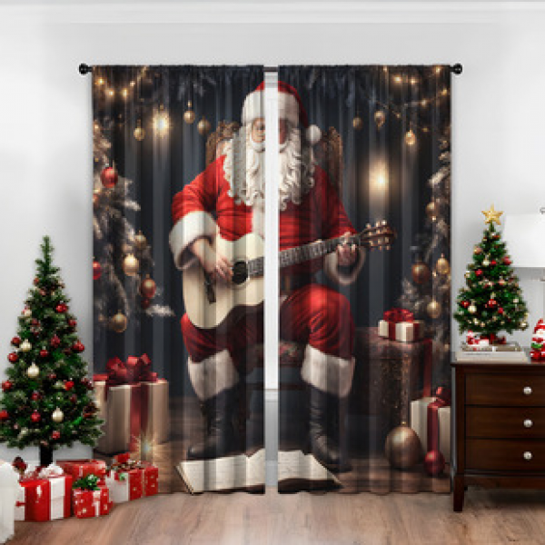 2PCS Christmas Curtains, Window Curtains, Christmas Series Curtains Factory Delivers 3D Digital Printing Cross border Amazon Windows