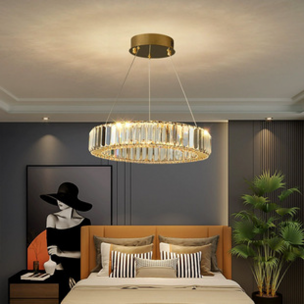 Light luxury style crystal chandelier, living room main light, post-modern minimalist bedroom dining room, stainless steel villa high-end lighting fixtures