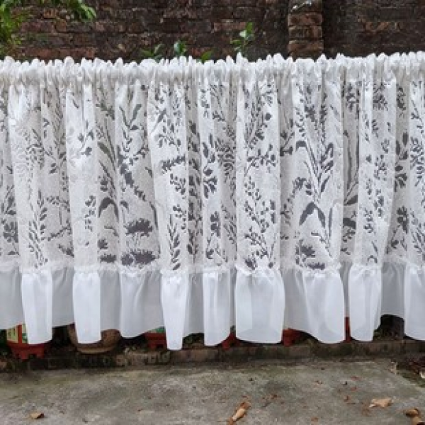 1PC New Moon Branch Shadow Japanese style Grass Small Short Curtain Curtains Living Room Bedroom Decoration Window Screens Curtains Transparent but Not Transparent