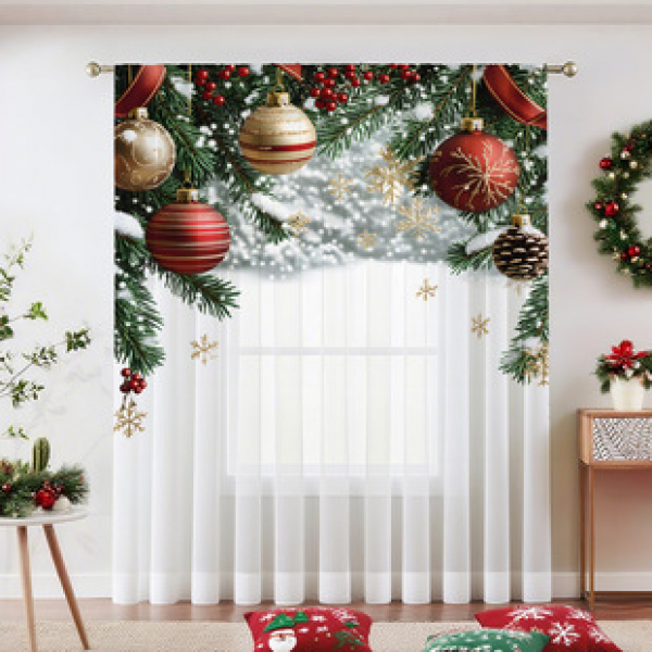 1pc new 2025 Christmas series window screen 3D digital printing factory direct sales bedroom living room decoration pole through window