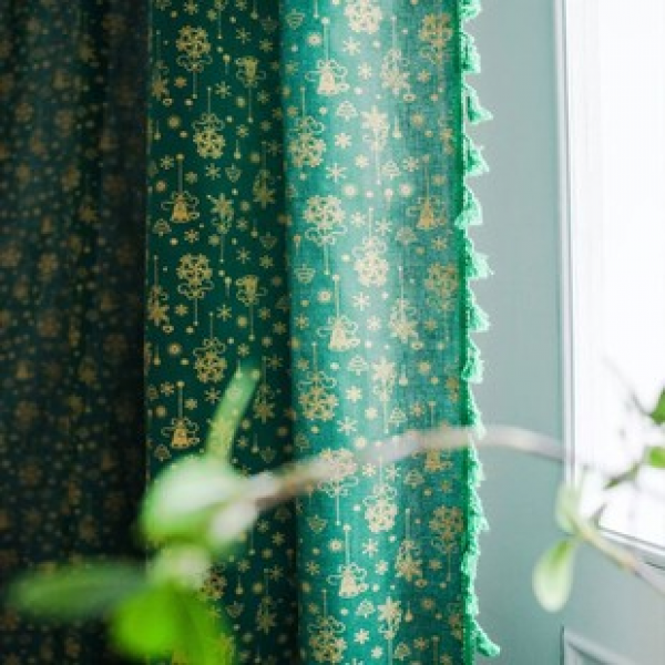 1PCS Green Christmas Bell Curtains Christmas Series Curtains Factory Delivery Cross border Amazon