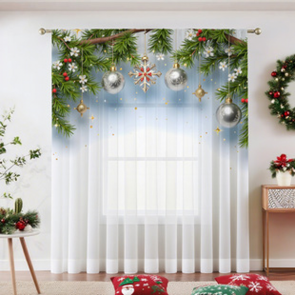1pc new 2025 Christmas series window screen 3D digital printing factory direct sales bedroom living room decoration pole through window