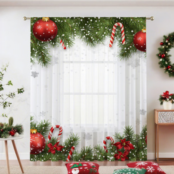 1pc new 2025 Christmas series window screen 3D digital printing factory direct sales bedroom living room decoration pole through window