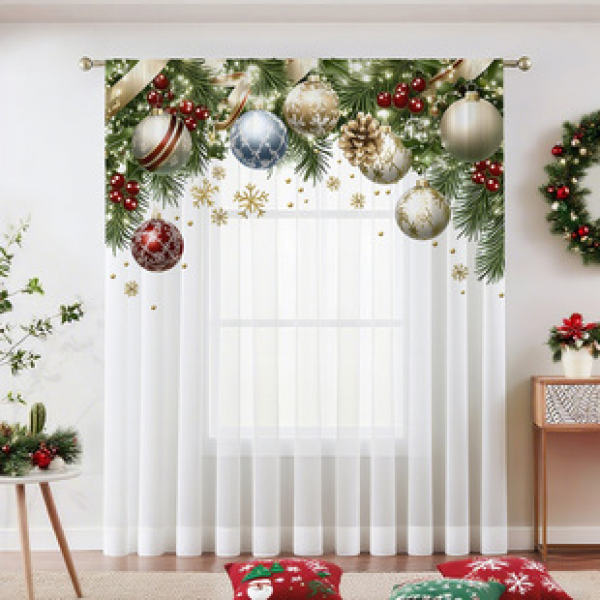 1pc new 2025 Christmas series window screen 3D digital printing factory direct sales bedroom living room decoration pole through window
