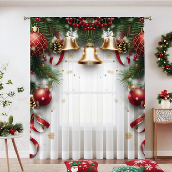 1pc new 2025 Christmas series window screen 3D digital printing factory direct sales bedroom living room decoration pole through window