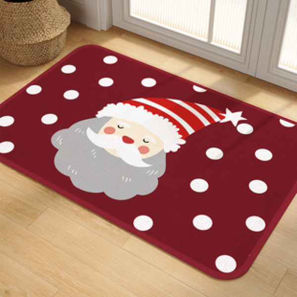 Cross border square red Christmas bathroom floor mat, anti slip and wear-resistant imitation linen for household bathroom floor mat