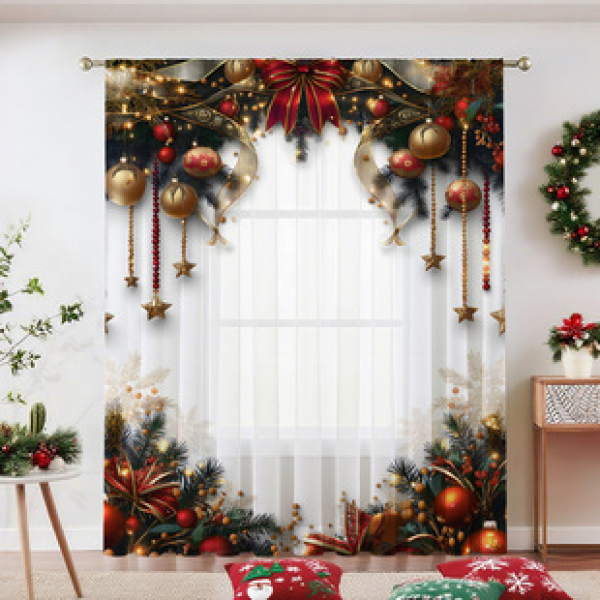 1pc new 2025 Christmas series window screen 3D digital printing factory direct sales bedroom living room decoration pole through window
