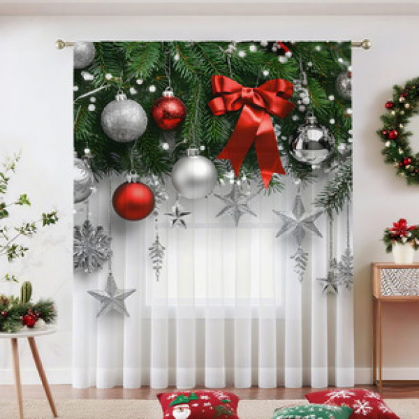 1pc new 2025 Christmas series window screen 3D digital printing factory direct sales bedroom living room decoration pole through window
