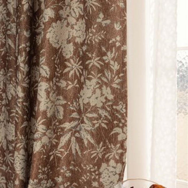 1PC new French rose coffee colored curtains, living room bedroom decoration curtains, personalized decoration through pole window curtains