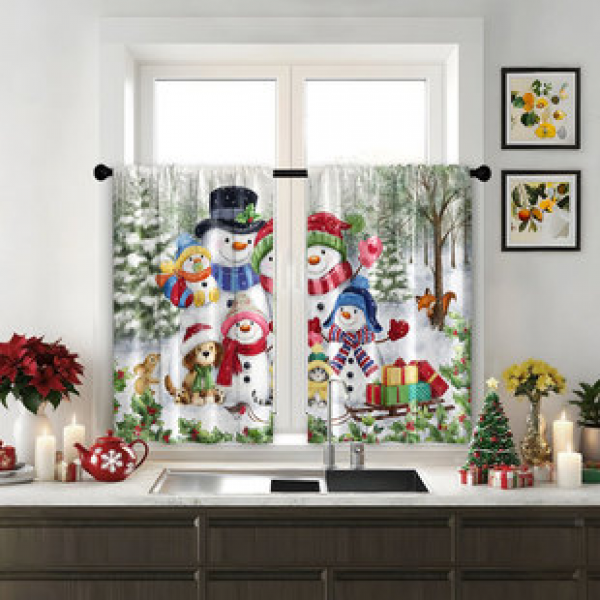 2pcs Kitchen Short Curtain Christmas Pattern Cross border Hot Sale Factory Direct Supply 3D Digital Printing Waterproof and Oil proof