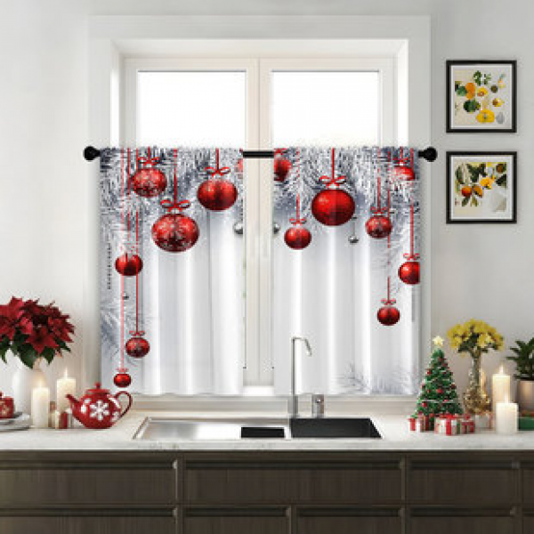 2pcs Christmas kitchen short curtain floral pattern cross-border hot selling factory direct supply 3D digital printing waterproof and oil resistant