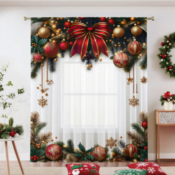 1pc new 2025 Christmas series window screen 3D digital printing factory direct sales bedroom living room decoration pole through window