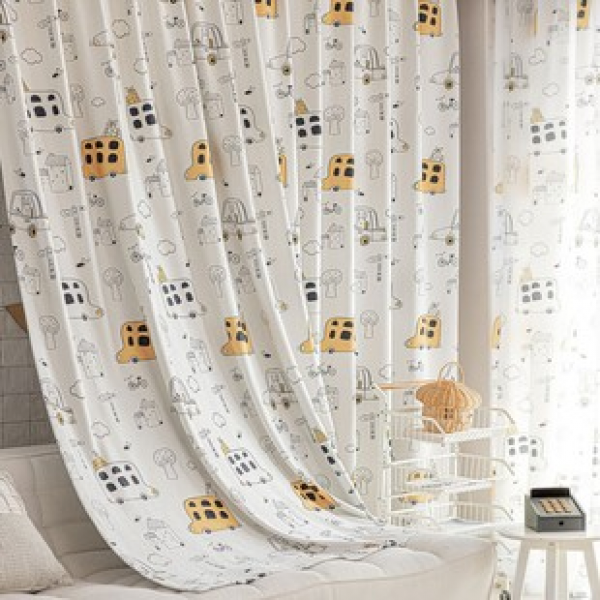 1pc new school bus is coming, fabric curtains, gauze curtains, home blackout, living room, bedroom, office, gatherings, daily life