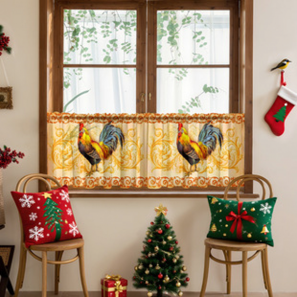 1PC multi-color patterned short curtain kitchen curtain half curtain cross-border Christmas small window decoration polyester cotton