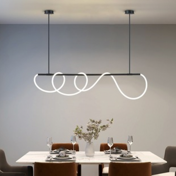 Minimalist and personalized bar counter, long light tube with winding lines, creative designer, restaurant art note lights, dining table pendant lights