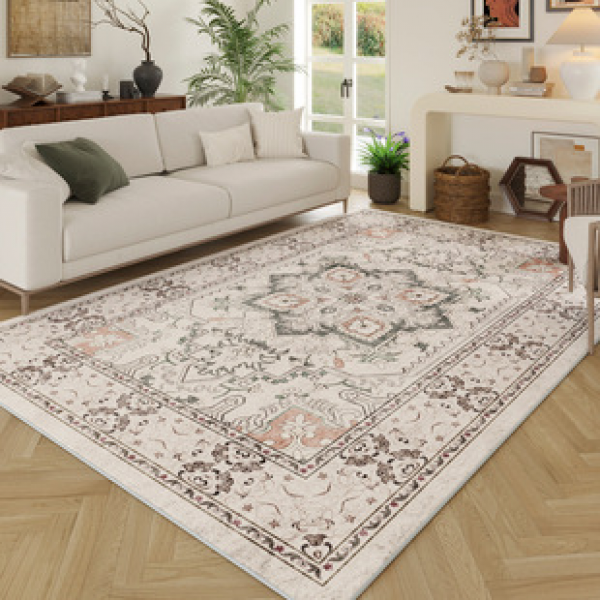 Retro Persian style living room carpet with colorful exquisite patterns, sofa and coffee table carpet, bedroom and study fully covered with decorative carpets