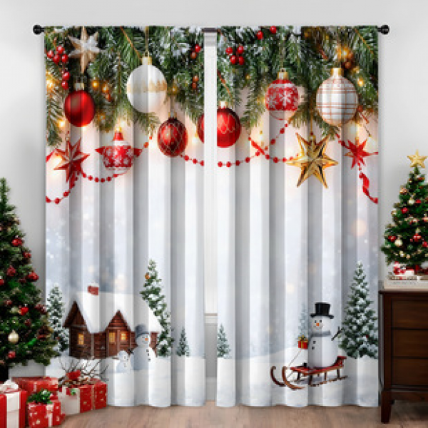 2PCS Christmas curtain factory distributes 3D digital printing cross-border Amazon curtain hot selling patterns