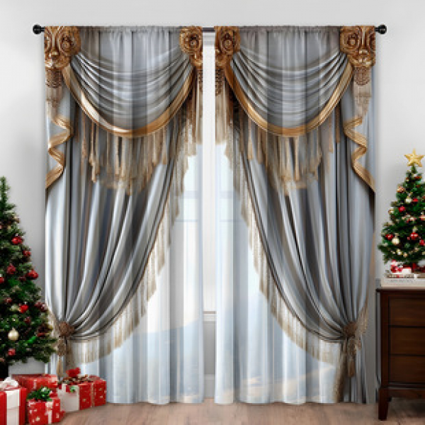 2PCS Christmas series curtains factory distributes 3D digital printing cross-border Amazon curtains hot selling patterns