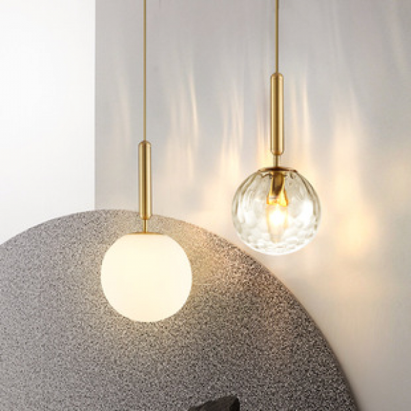 Nordic style pendant lamp, bedroom high-end glass pendant lamp, LED ball lamp, modern and simple milk white ball glass lamp