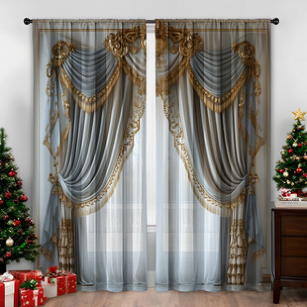 2PCS Christmas curtain factory distributes 3D digital printing cross-border Amazon curtain hot selling patterns
