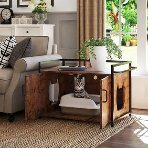 Customized hidden cat litter box, cat house bedside table fence, cat restroom with storage desk and rack design, cat litter box