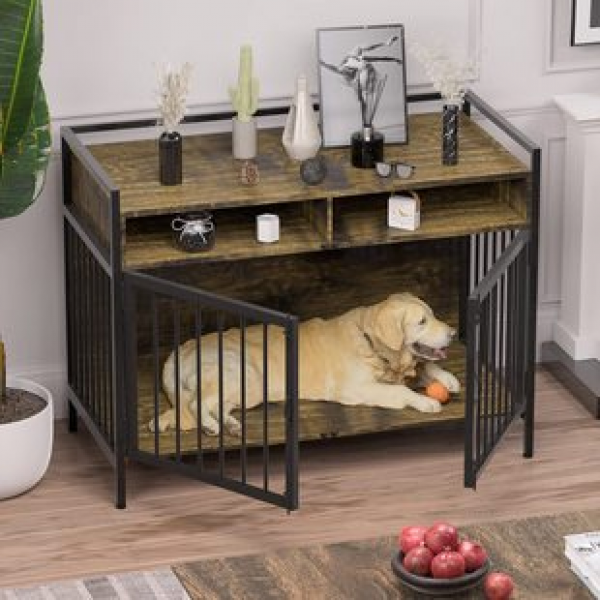 Customized Dog Box Furniture Decoration Dog Nest Wooden Pet Furniture Indoor Double Door Modern Side Table Small/Medium Dog