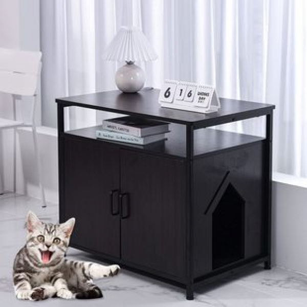 Cat litter tray, door wooden pet cabinet, iron wood combination, Amazon cat litter box furniture, side table, hidden cat toilet, trendy
