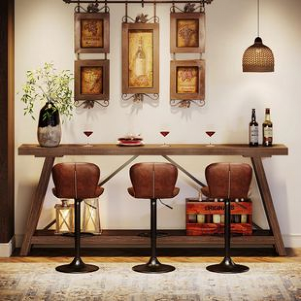 Home living room sofa, long countertop, trendy American style solid wood foyer table, wall facing living room entrance display foyer cabinet