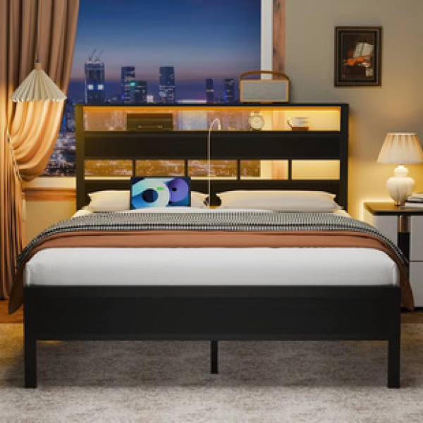 Direct selling headboard with socket and USB port storage rack, sturdy and stable, modern and simple master bedroom bedding for homestays