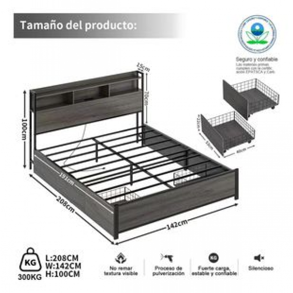 Cross border double bed with drawers, wrought iron bed, steel wood iron frame bed, thickened iron bed, modern minimalist bed, dormitory bed